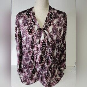 Worthington long sleeve blouse size L Polyester Purple Bow Office Work